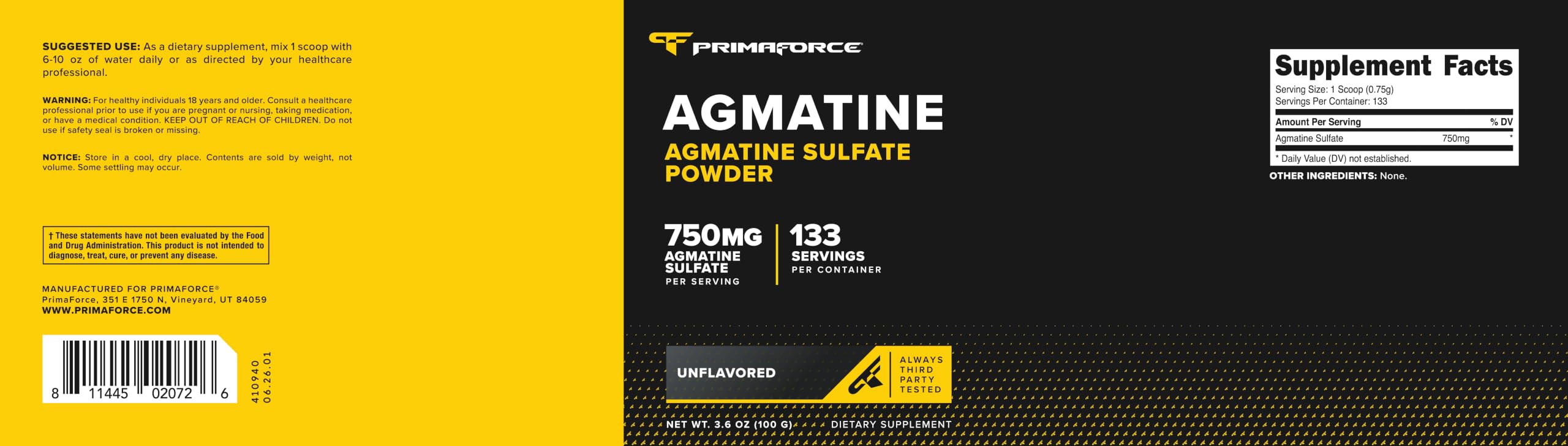 Amazon | Primaforce, アグマチン(Agmatine), 無味 100 g | Primaforce